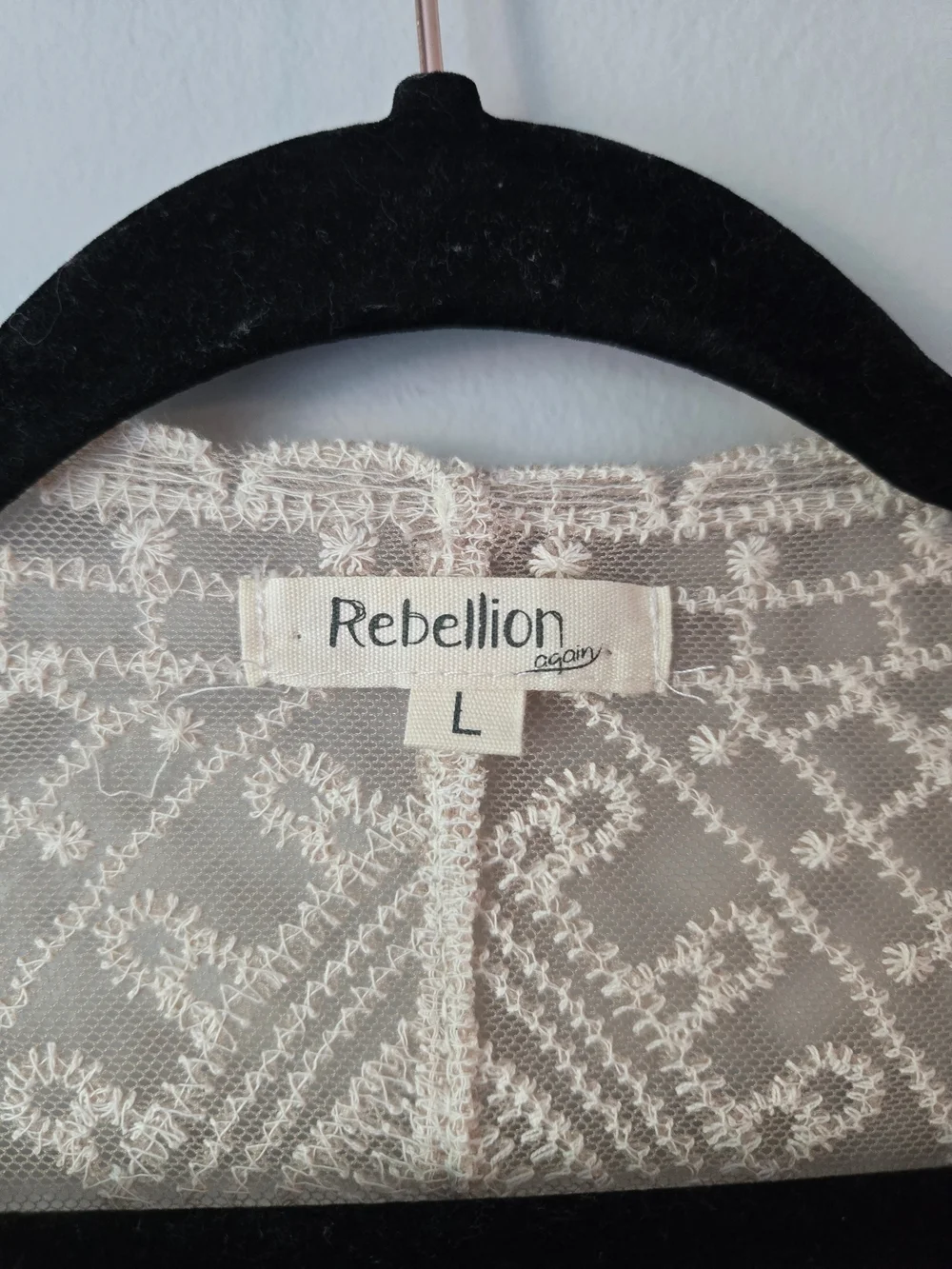 Rebellion Again Beige Lace Medallion Kimono Cardigan Duster Large Boho Sheer